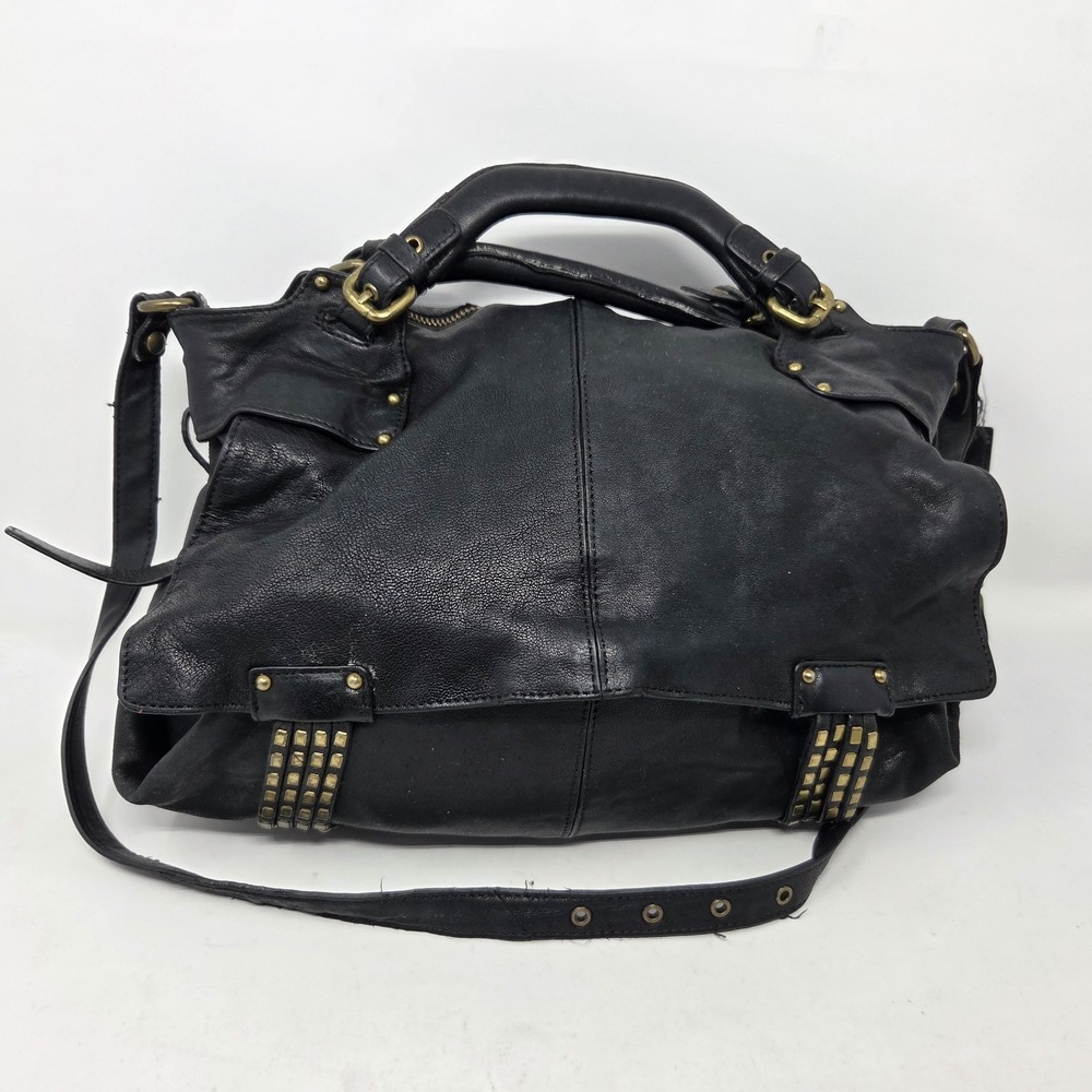 KOOBA Hailey Black Leather Satchel Shoulder Purse Grommets